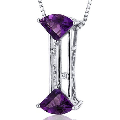 Amethyst Pendant Necklace Sterling Silver Fan Shape 1.5 Carats