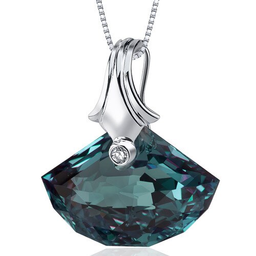 Alexandrite Pendant Necklace Sterling Silver Shell Cut 21 Cts