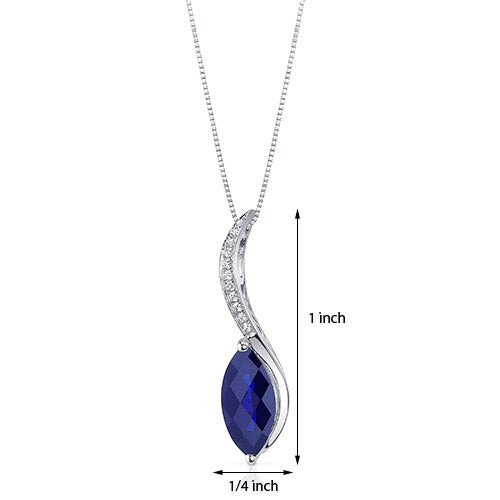 Blue Sapphire Pendant Necklace Sterling Silver 2.25 Carats