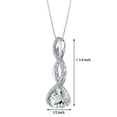 Green Amethyst Pendant Necklace Sterling Silver Heart 3 Carats