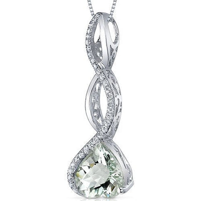 Green Amethyst Pendant Necklace Sterling Silver Heart 3 Carats