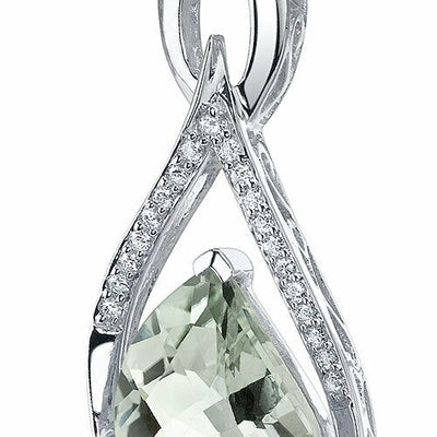 Green Amethyst Pendant Necklace Sterling Silver Leaf Cut 8 Cts