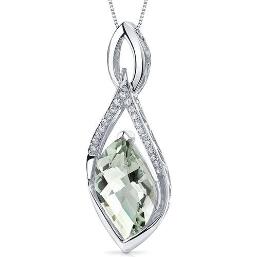 Green Amethyst Pendant Necklace Sterling Silver Leaf Cut 8 Cts