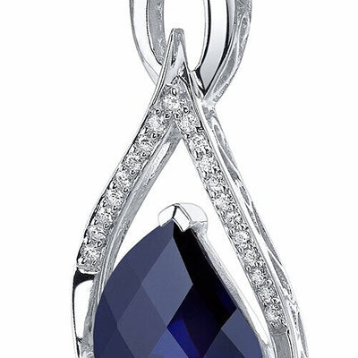 Blue Sapphire Pendant Necklace Sterling Silver Leaf Cut 11 Cts