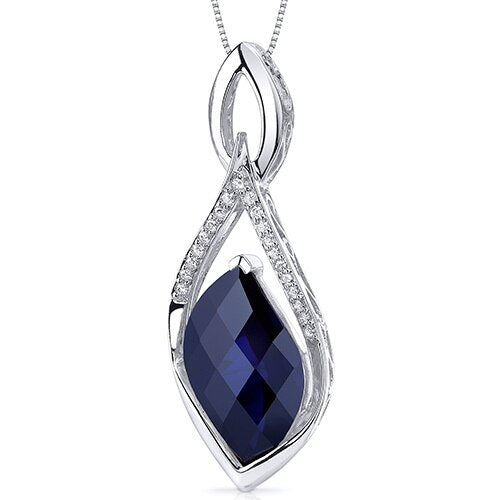 Blue Sapphire Pendant Necklace Sterling Silver Leaf Cut 11 Cts