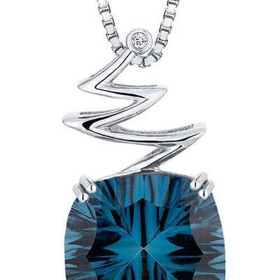 London Blue Topaz Pendant Necklace Sterling Silver 9 Carats