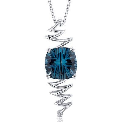 London Blue Topaz Pendant Necklace Sterling Silver 9 Carats