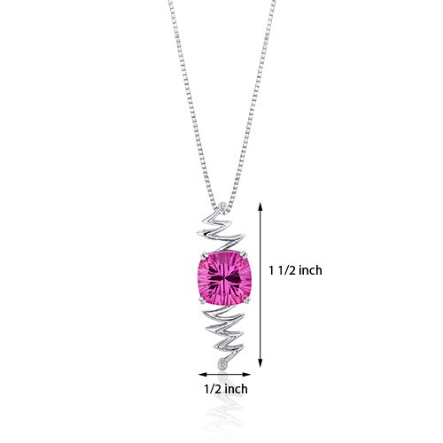 Pink Sapphire Pendant Necklace Sterling Silver Cushion 10 Cts