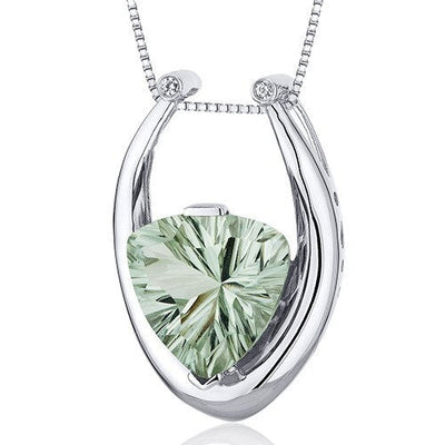 Green Amethyst Pendant Sterling Silver Concave Cut 5 Carats