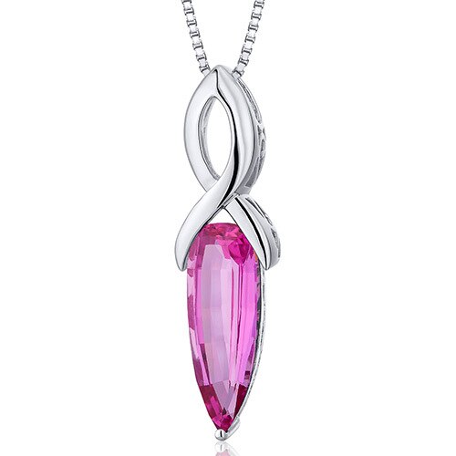 Pink Sapphire Pendant Necklace Sterling Silver Marquise 7 Cts