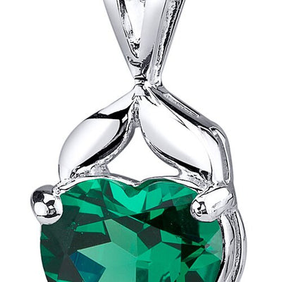 Emerald Pendant Necklace Sterling Silver Heart Shape 3 Carats