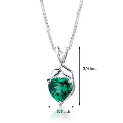 Emerald Pendant Necklace Sterling Silver Heart Shape 3 Carats