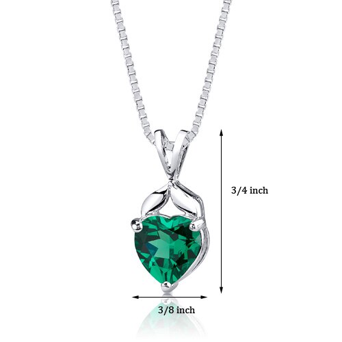 Emerald Pendant Necklace Sterling Silver Heart Shape 3 Carats