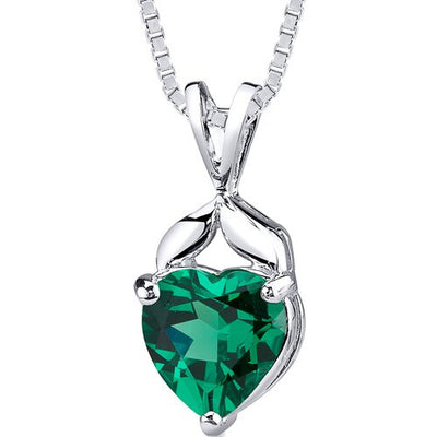 Emerald Pendant Necklace Sterling Silver Heart Shape 3 Carats