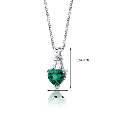 Emerald Pendant Necklace Sterling Silver Heart Shape 3 Carats