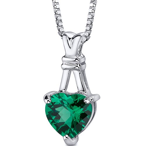 Emerald Pendant Necklace Sterling Silver Heart Shape 3 Carats