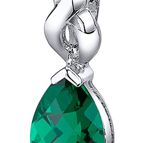 Emerald Pendant Necklace Sterling Silver Pear Shape 3 Carats