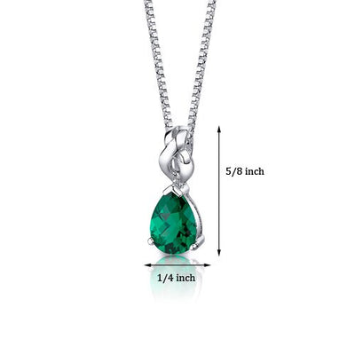 Emerald Pendant Necklace Sterling Silver Pear Shape 3 Carats