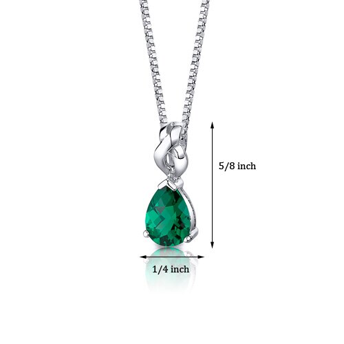 Emerald Pendant Necklace Sterling Silver Pear Shape 3 Carats