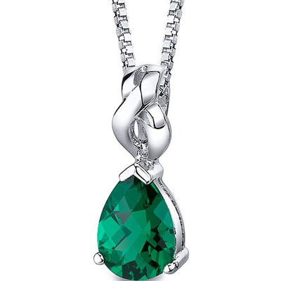 Emerald Pendant Necklace Sterling Silver Pear Shape 3 Carats