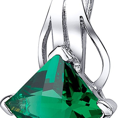 Emerald Pendant Necklace Sterling Silver Princess Cut 2 Carats