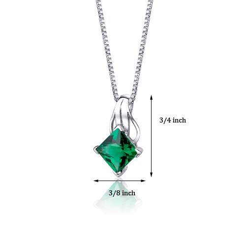 Emerald Pendant Necklace Sterling Silver Princess Cut 2 Carats