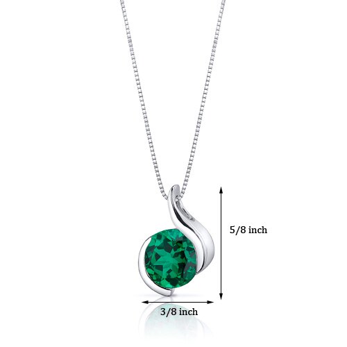 Emerald Pendant Necklace Sterling Silver Round 1.75 Carats