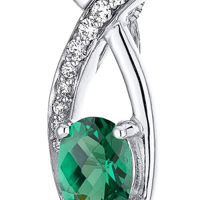 Emerald Pendant Necklace Sterling Silver Oval Shape 0.75 Carat