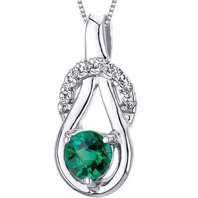 Emerald Pendant Necklace Sterling Silver Round Shape 0.5 Carat