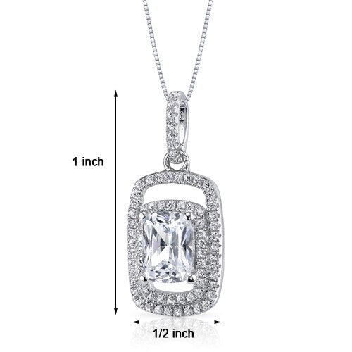 Cubic Zirconia Pendant Necklace Sterling Silver Radiant