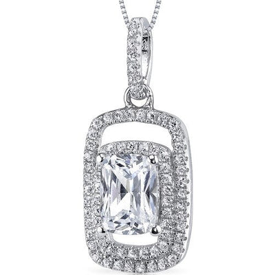 Cubic Zirconia Pendant Necklace Sterling Silver Radiant