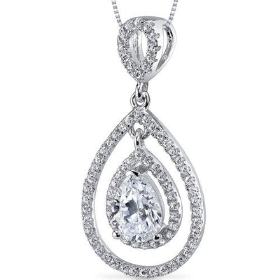 Cubic Zirconia Pendant Necklace Sterling Silver Pear