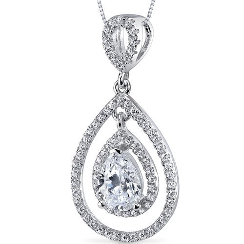 Cubic Zirconia Pendant Necklace Sterling Silver Pear