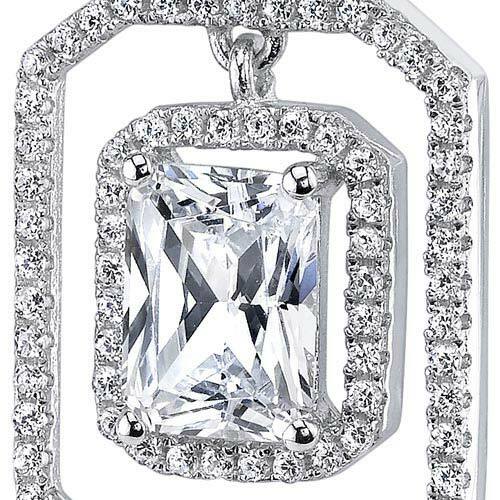 Cubic Zirconia Pendant Necklace Sterling Silver Radiant