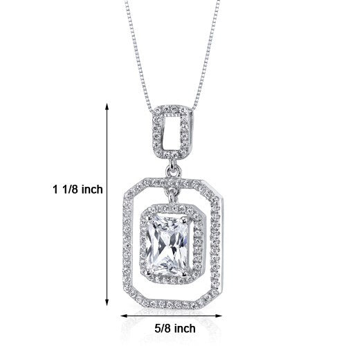 Cubic Zirconia Pendant Necklace Sterling Silver Radiant