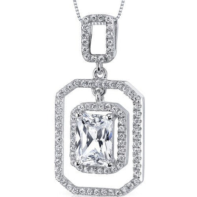 Cubic Zirconia Pendant Necklace Sterling Silver Radiant