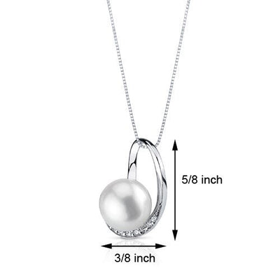 Freshwater Cultured 9.5mm White Pearl Floating Pendant Necklace Sterling Silver