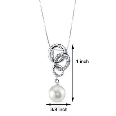 Freshwater Cultured 8.5mm White Pearl Trinity Pendant Necklace Sterling Silver