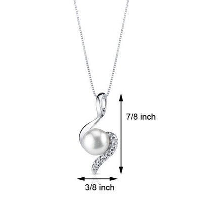 Freshwater Cultured 7mm White Pearl Dainty Swirl Pendant Necklace Sterling Silver