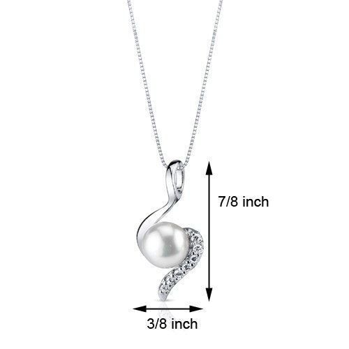 Freshwater Cultured 7mm White Pearl Dainty Swirl Pendant Necklace Sterling Silver