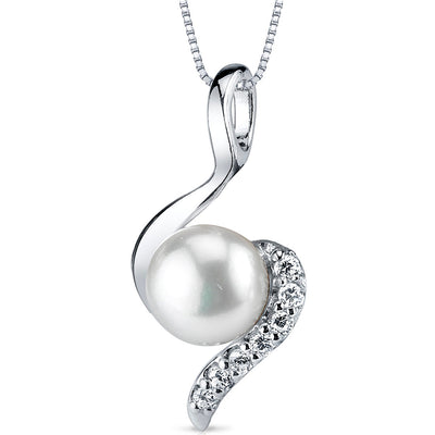 Freshwater Cultured 7mm White Pearl Dainty Swirl Pendant Necklace Sterling Silver