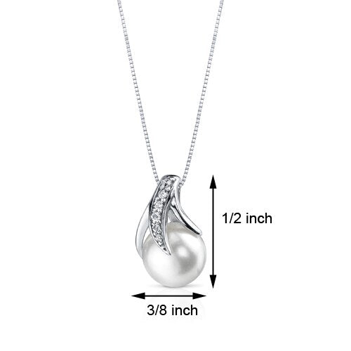 Freshwater Cultured 8mm White Pearl Petal Pendant Necklace Sterling Silver