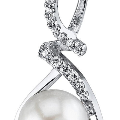 Freshwater Cultured 9mm White Pearl Lace Drop Pendant Necklace Sterling Silver