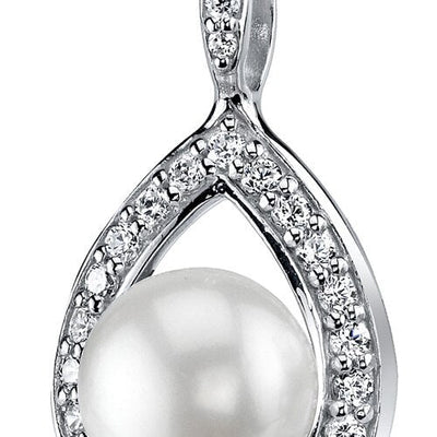 Freshwater Cultured 10mm White Pearl Teardrop Pendant Necklace Sterling Silver