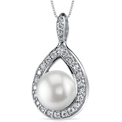 Freshwater Cultured 10mm White Pearl Teardrop Pendant Necklace Sterling Silver