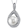 Freshwater Cultured 10mm White Pearl Teardrop Pendant Necklace Sterling Silver