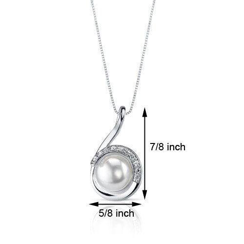 Freshwater Cultured 9.5mm White Pearl Scroll Pendant Necklace Sterling Silver