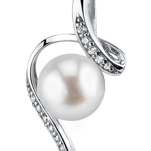 Freshwater Cultured 8mm White Pearl Floating Pendant Necklace Sterling Silver