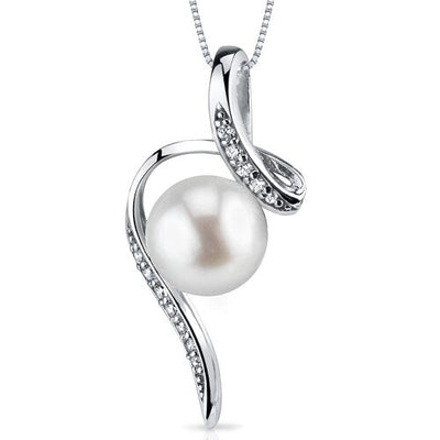 Freshwater Cultured 8mm White Pearl Floating Pendant Necklace Sterling Silver