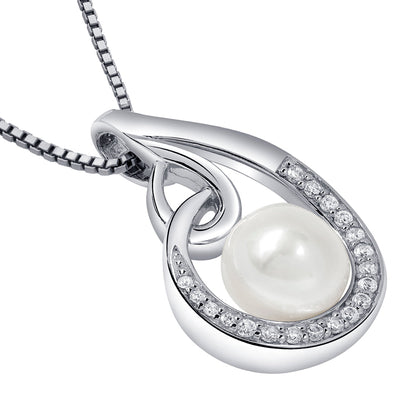 Freshwater Cultured 8mm White Pearl Open Swirl Pendant Necklace Sterling Silver